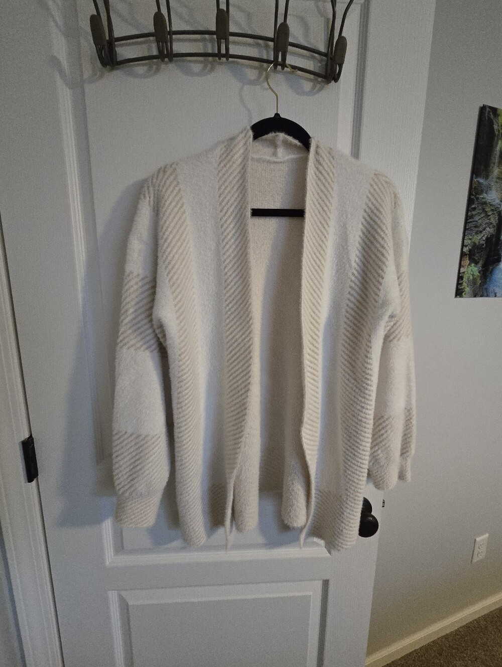 SHEIN Cream Striped Open-Front Cardigan